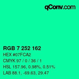 Color code: RGB 7 252 162 | qconv.com