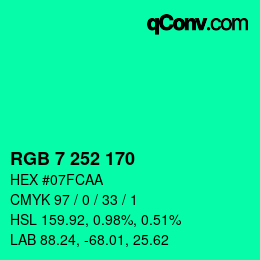 カラーコード: RGB 7 252 170 | qconv.com