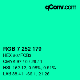 Color code: RGB 7 252 179 | qconv.com