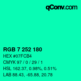 カラーコード: RGB 7 252 180 | qconv.com