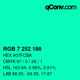 Color code: RGB 7 252 186 | qconv.com