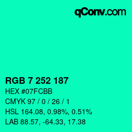 カラーコード: RGB 7 252 187 | qconv.com