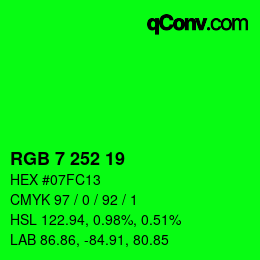 Color code: RGB 7 252 19 | qconv.com