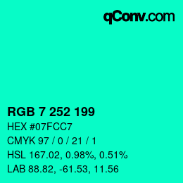 カラーコード: RGB 7 252 199 | qconv.com
