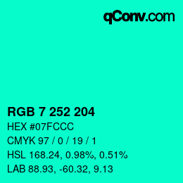カラーコード: RGB 7 252 204 | qconv.com