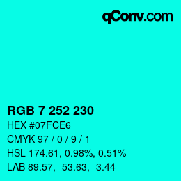 Color code: RGB 7 252 230 | qconv.com