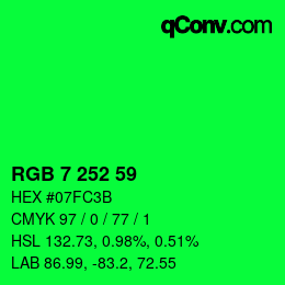Color code: RGB 7 252 59 | qconv.com