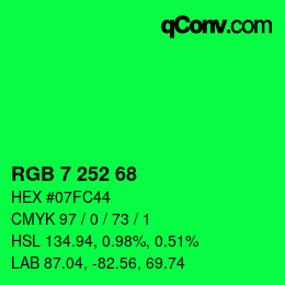 カラーコード: RGB 7 252 68 | qconv.com