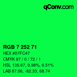 カラーコード: RGB 7 252 71 | qconv.com