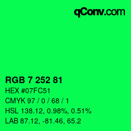 Color code: RGB 7 252 81 | qconv.com