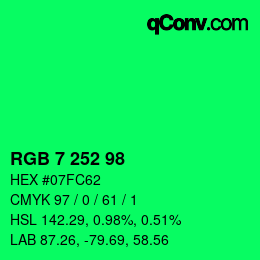 カラーコード: RGB 7 252 98 | qconv.com