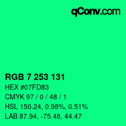 Color code: RGB 7 253 131 | qconv.com