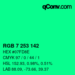 Color code: RGB 7 253 142 | qconv.com