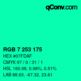 颜色代码: RGB 7 253 175 | qconv.com