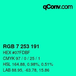 Color code: RGB 7 253 191 | qconv.com