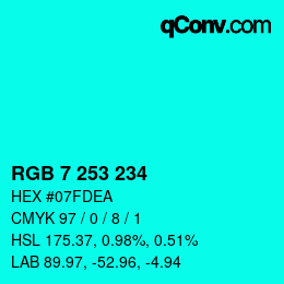 カラーコード: RGB 7 253 234 | qconv.com