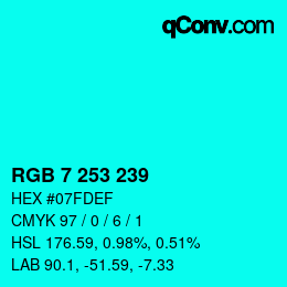 颜色代码: RGB 7 253 239 | qconv.com
