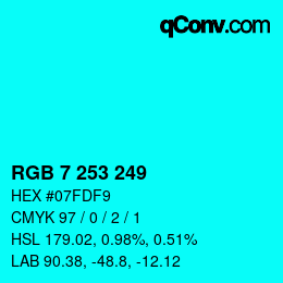 Color code: RGB 7 253 249 | qconv.com