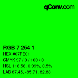 颜色代码: RGB 7 254 1 | qconv.com