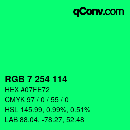 Color code: RGB 7 254 114 | qconv.com