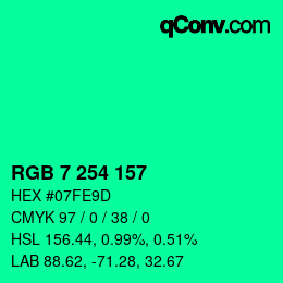 Color code: RGB 7 254 157 | qconv.com