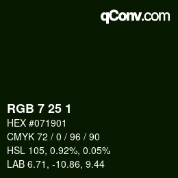 颜色代码: RGB 7 25 1 | qconv.com