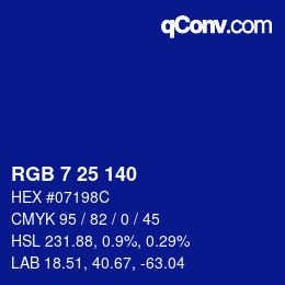Color code: RGB 7 25 140 | qconv.com