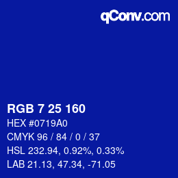 Color code: RGB 7 25 160 | qconv.com
