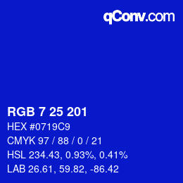 Color code: RGB 7 25 201 | qconv.com