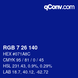 カラーコード: RGB 7 26 140 | qconv.com