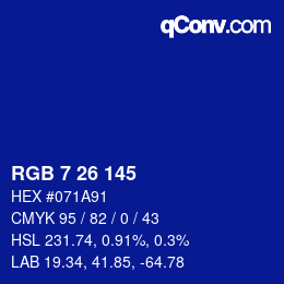 Color code: RGB 7 26 145 | qconv.com
