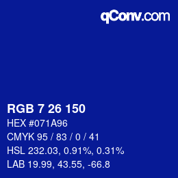 カラーコード: RGB 7 26 150 | qconv.com