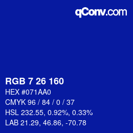 Color code: RGB 7 26 160 | qconv.com