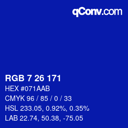 Color code: RGB 7 26 171 | qconv.com
