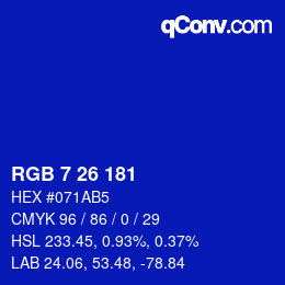 カラーコード: RGB 7 26 181 | qconv.com