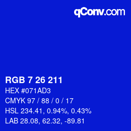 Color code: RGB 7 26 211 | qconv.com