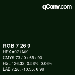 カラーコード: RGB 7 26 9 | qconv.com