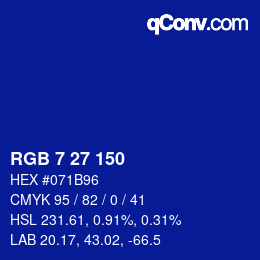 Farbcode: RGB 7 27 150 | qconv.com
