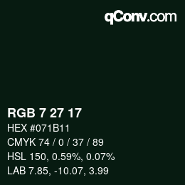 カラーコード: RGB 7 27 17 | qconv.com