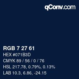 Color code: RGB 7 27 61 | qconv.com