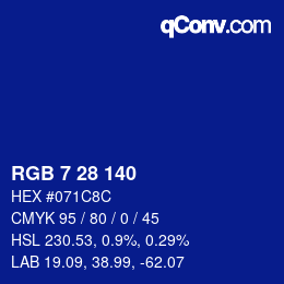 カラーコード: RGB 7 28 140 | qconv.com