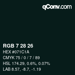 Color code: RGB 7 28 26 | qconv.com
