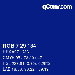 カラーコード: RGB 7 29 134 | qconv.com