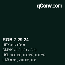 颜色代码: RGB 7 29 24 | qconv.com