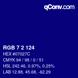 Color code: RGB 7 2 124 | qconv.com