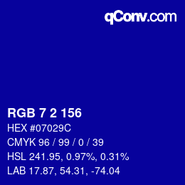 Color code: RGB 7 2 156 | qconv.com