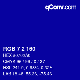カラーコード: RGB 7 2 160 | qconv.com