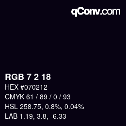 カラーコード: RGB 7 2 18 | qconv.com