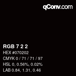 颜色代码: RGB 7 2 2 | qconv.com