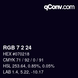 颜色代码: RGB 7 2 24 | qconv.com